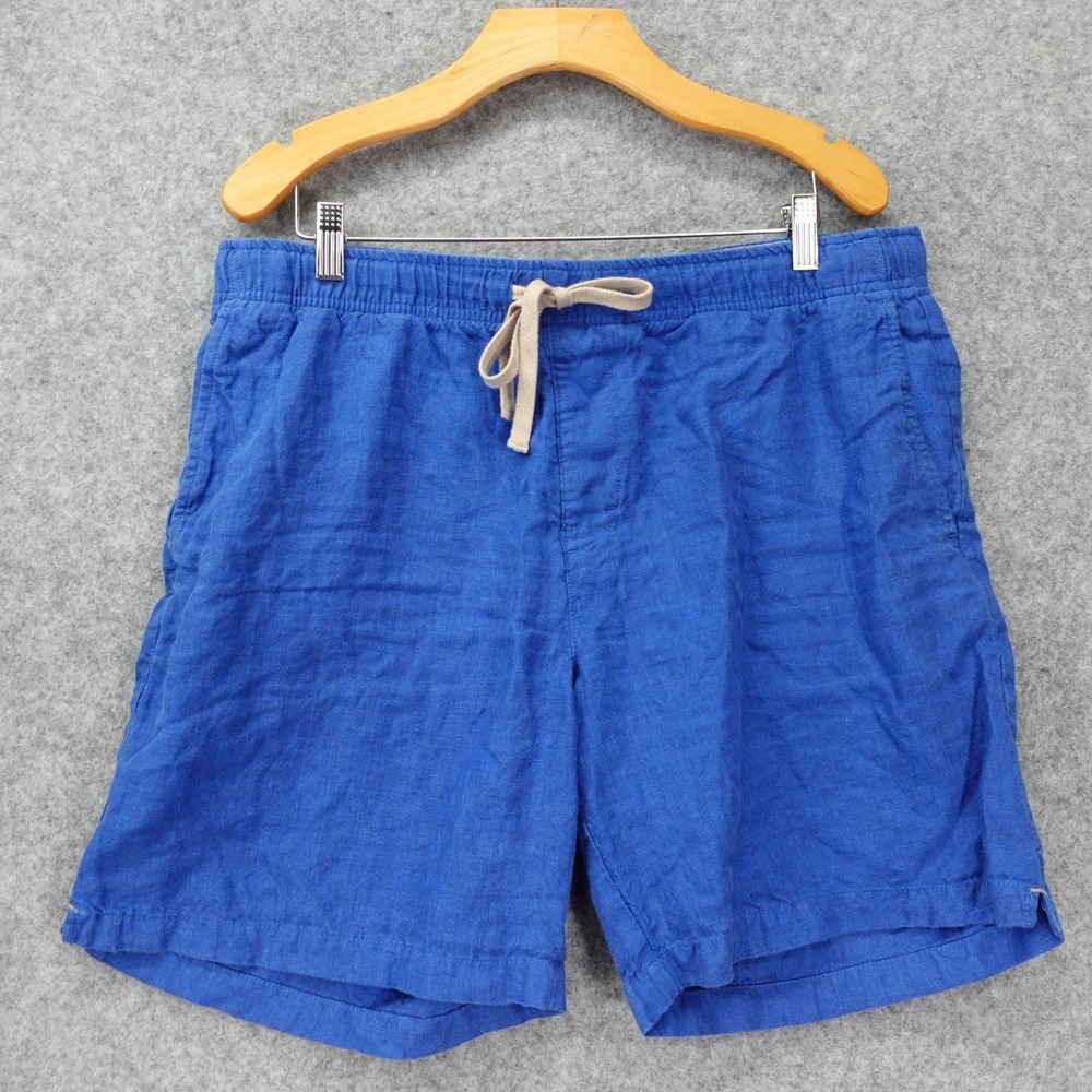 Linen Drawstring Waist Shorts Men L Blue Flax Coastal Beach Banana Republic 36x8